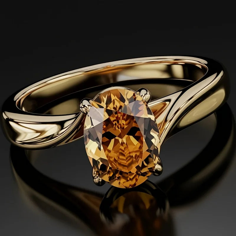 Huitan Yellow Cubic Zirconia Ring – Women's Luxury Fashion Fashion CZ Ring Vue