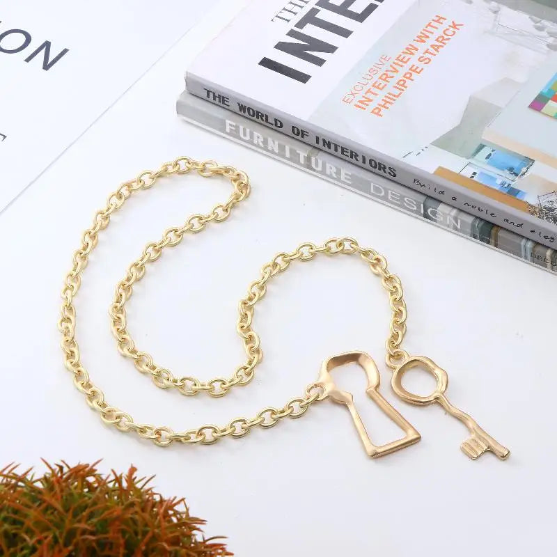 Matte Thick Chain Key Pendant Necklace For Women Vintage Inspired Jewelry Gift Idea For Anniversary or Gifting Vue
