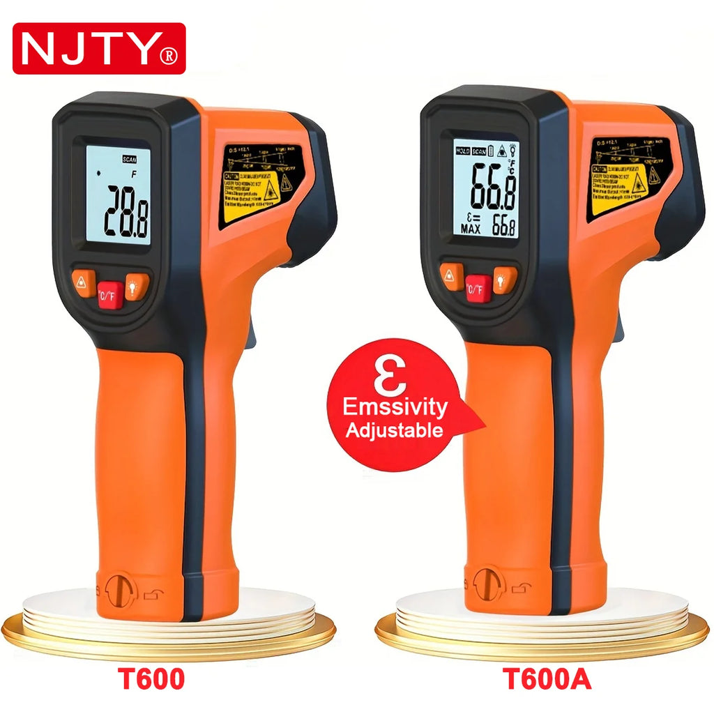 NJTY T600T600A Laser Temperature Gun Infrared Thermometer Sensor Handheld Non-contact IR LCD Industrial Pyrometer Digital 600 °C Vue