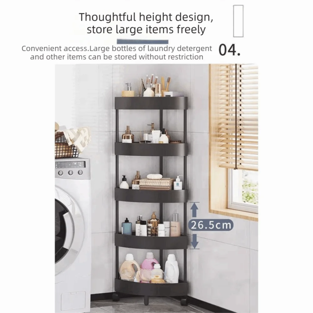 Multi-Tier Corner Storage Rack with Wheels Large Capacity Mobile Storage Rack Space-Saving Detachable Tiers Vue