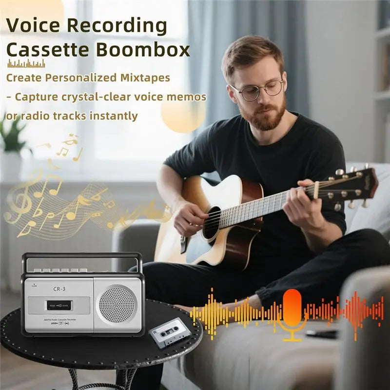 Hot-MP3 Player Recorder AM/FM Radio, Boombox Stereo Portable Cassette Tape Player For Home Outdoor-US Plug Vue