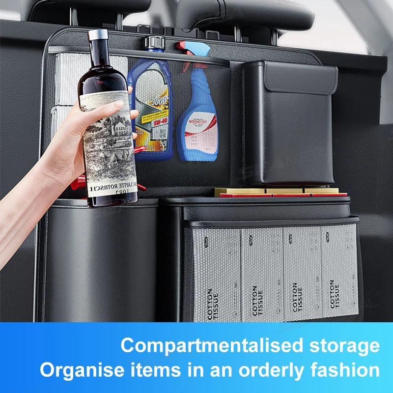 SEAMETAL Car Trunk Storage Bag Multi-Pocket Seat Back Organizer Lager Capacity Leather Universal Car Trunk Hanging Storage Pouch Vue