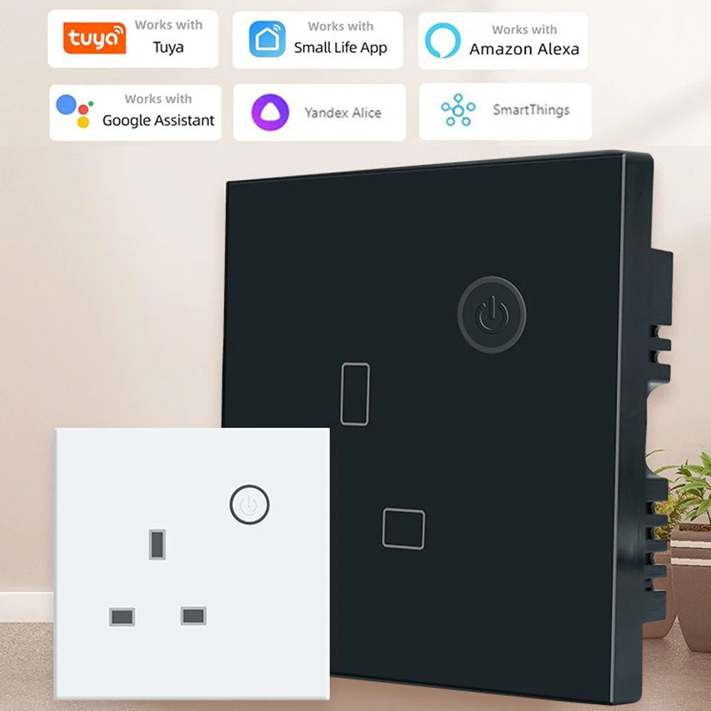 Tuya Smart WiFi UK Socket Intelligent APP/Voice Remote Control Timer Wall Socket Energy Monitoring Work with Alexa Google Home Vue WHITE