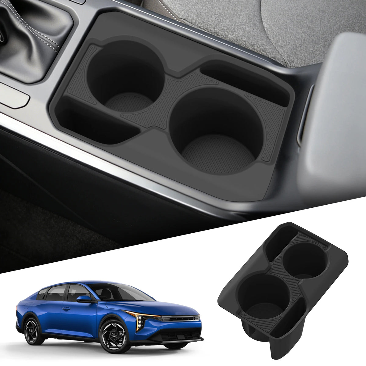 Smabee Left Hand Drive for Kia K4 2025 Center Console Cup Holder Mat Anti-Slip Insert Tray Car Interior Accessories Black Vue 25K4 C-Cup