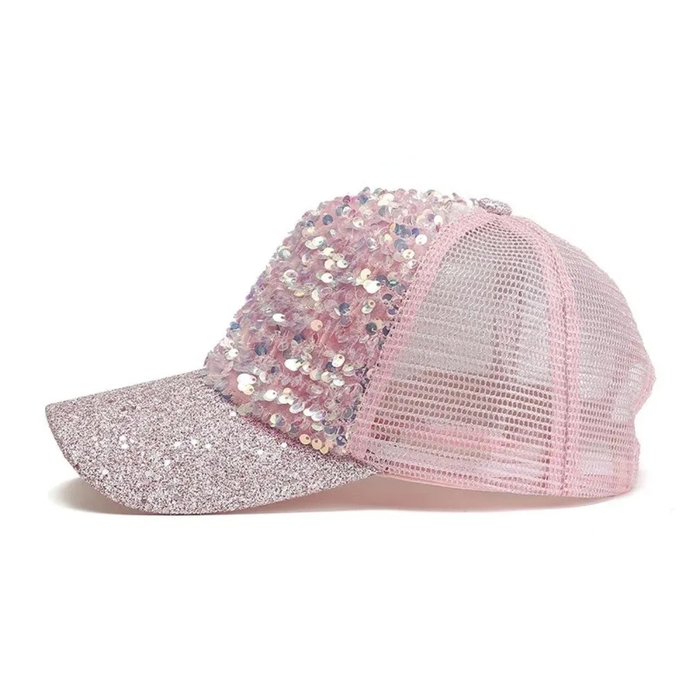 Fashion Breathable Shiny Sequin Baseball Cap Mesh Casual Women Sun