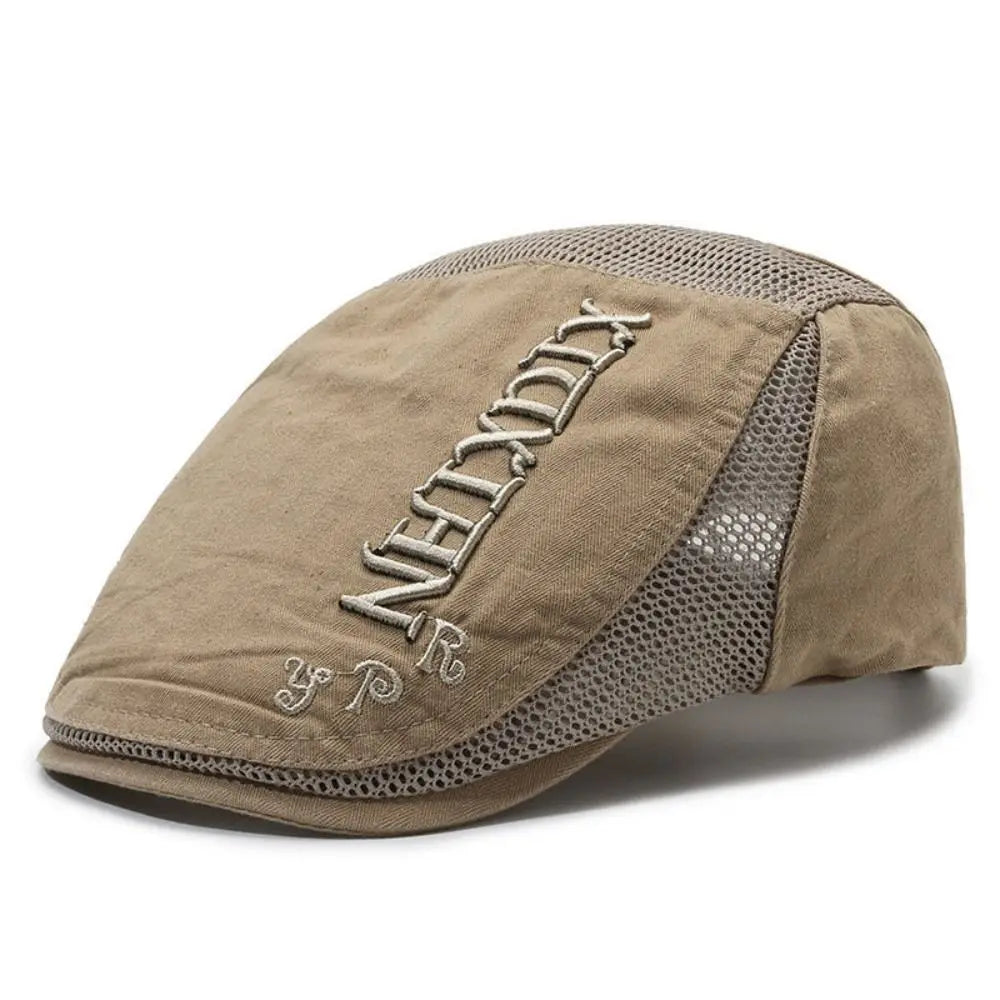 Letter Embroidered Mesh Back Flat Cap Adjustable Sun Protection