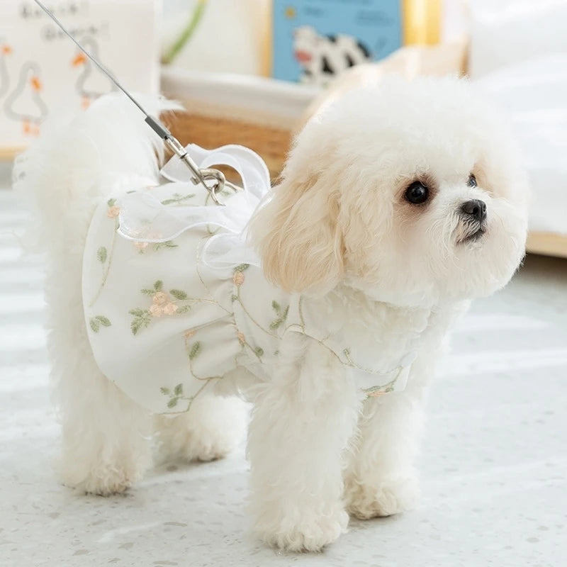 Dog Dress Lace Floral Double Layer Princess Summer Outfit For Small To Medium Dogs Party Photo Prop Birthday Gift Elegant Vue