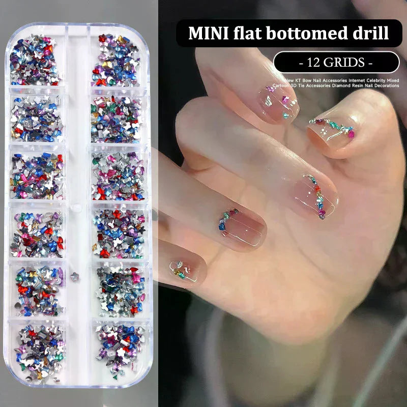12 Grids/Box Nail Art Multi Shape Flat Back Crystal Rhinestone Dazzling Diamonds Strass Manicure Tip 3d Decoration Vue