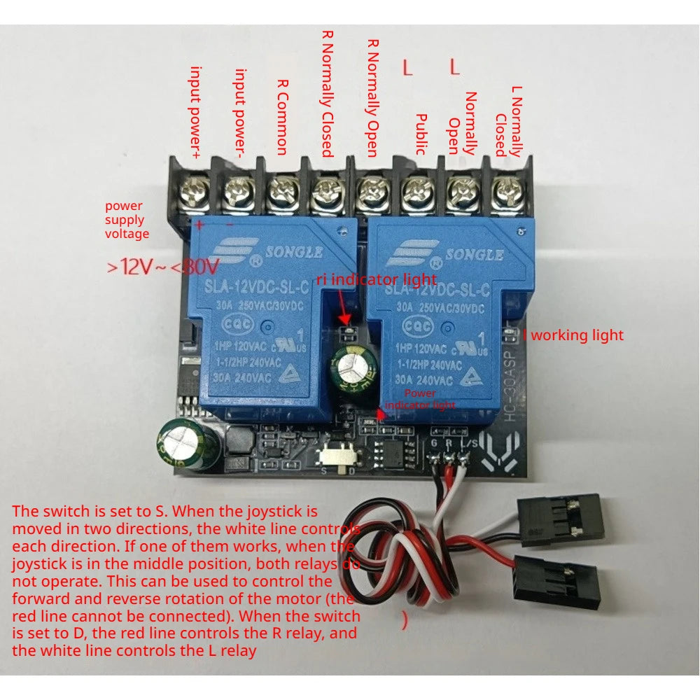 30A RC PWM Forward Reverse Control Relay Module for RC Model Light Motor DC10-60V 0.8-2.2ms Vue