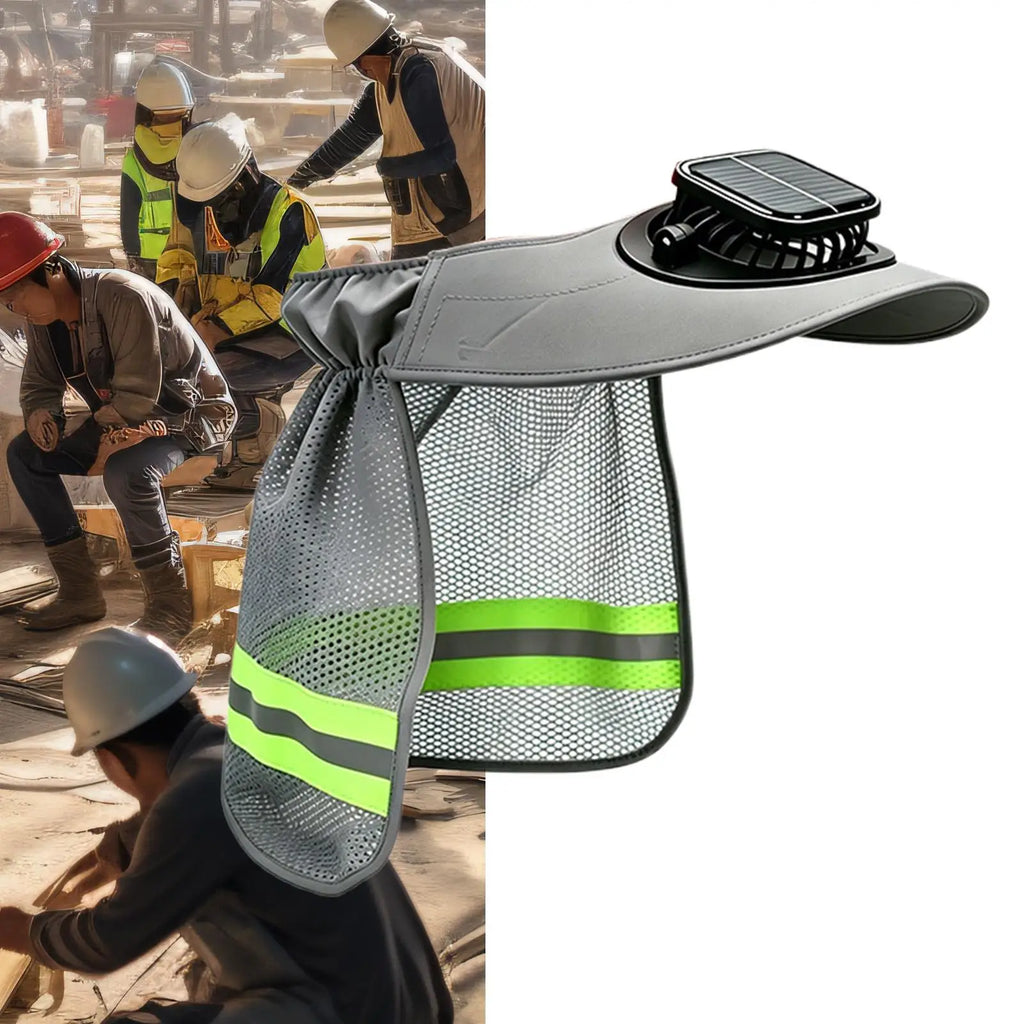 Solar Powered Hard Hat Sun Visor, Wide Brim Helmet Cap With Cooling Fan,Outdoor Safety Helmet Sun Shade Fishing Hat Multipurpose Vue