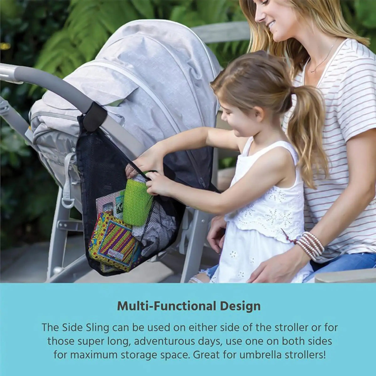 Stroller Sling Adjustable Straps Universal Non-Slip Side Sling Stroller Cargo Net for Travel Walking Outings Camping Picnic Vue