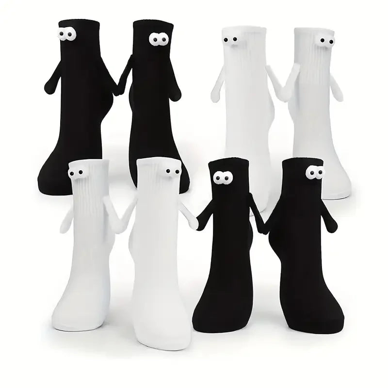 1-10Pairs Magnetic Attraction Couple Crew Socks Black White Mid Calf Non Slip Comfortable Stylish for Women Men Daily Wear Vue
