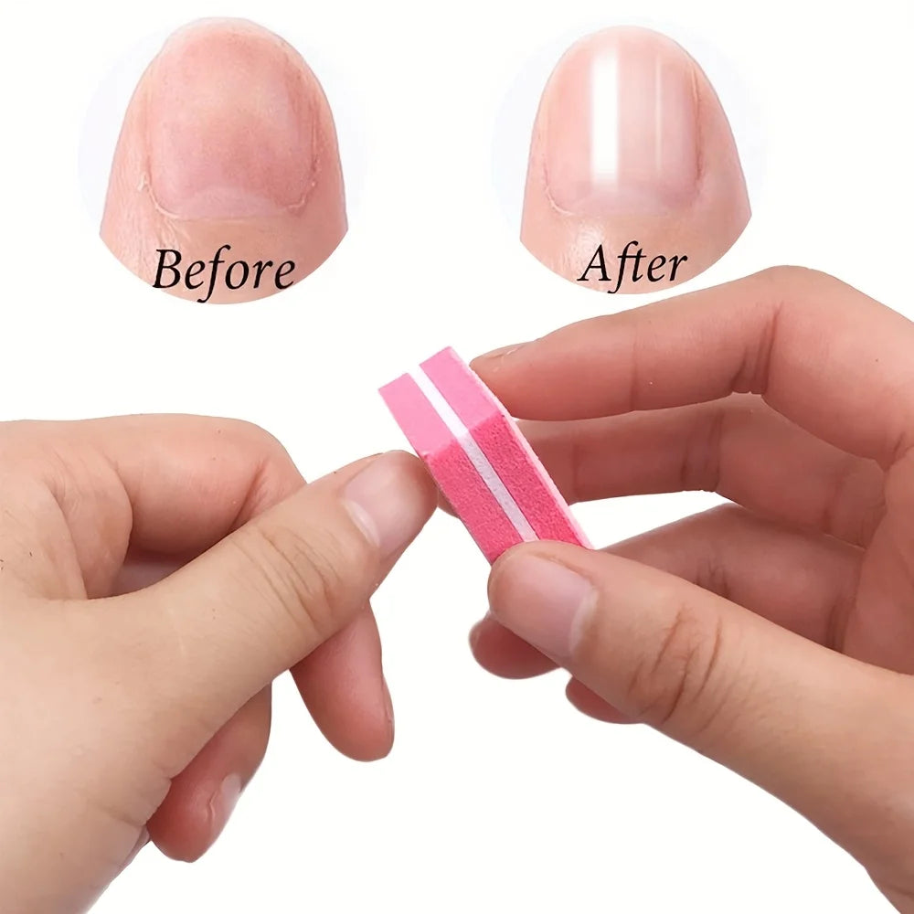 [30pcs Nail Art Kit Essentials] 30pcs Pink Nail Art Kit - Disposable Mini Nail File, Buffer Pad & Stick Set for DIY Jewelry Poli Vue