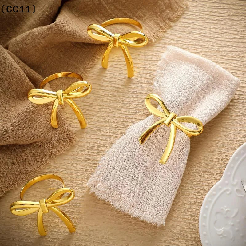 Gold Bow Napkin Ring Reusable Holder Suitable Valentine's Day Parties