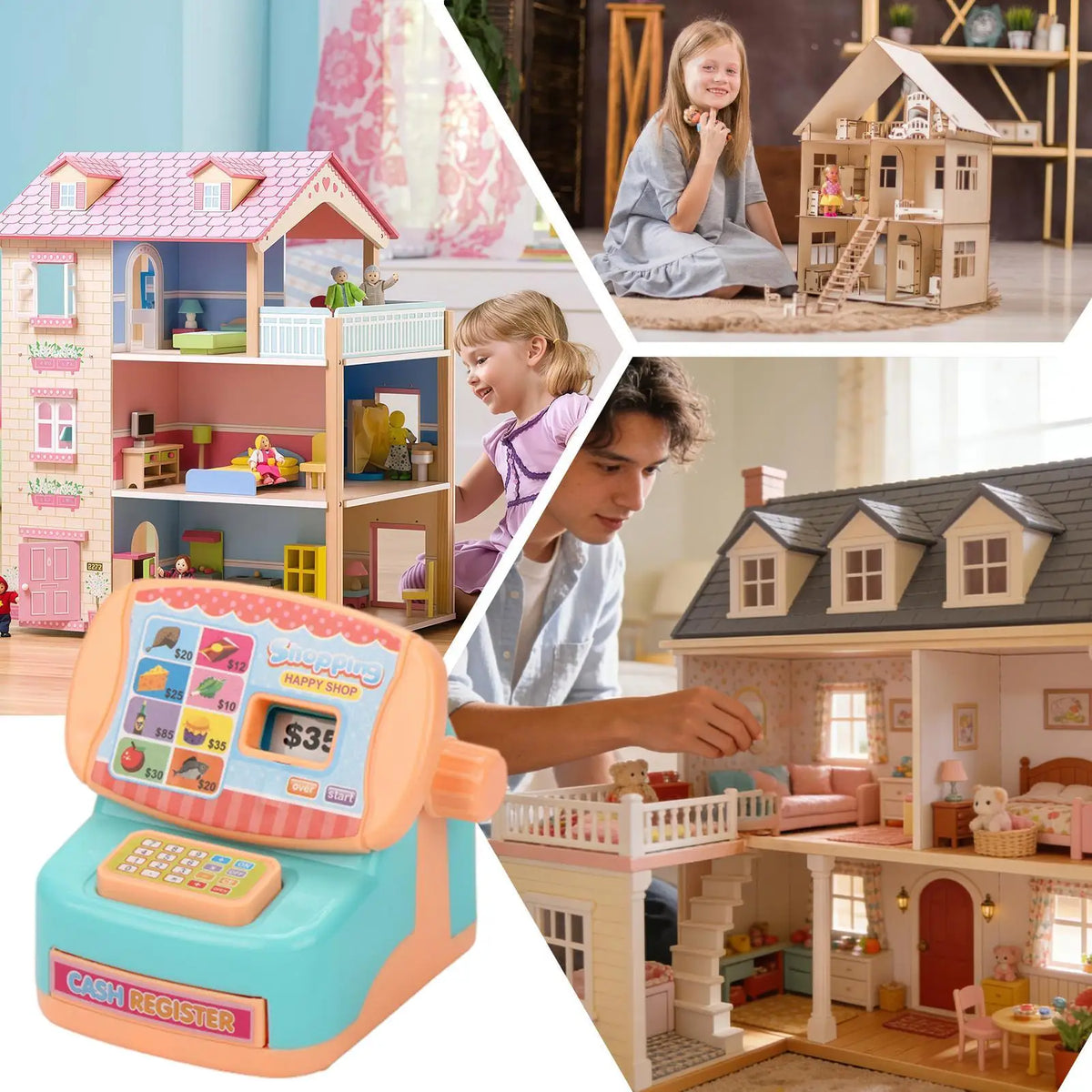 Realistic Cash Register Toy for Kids, Interactive Pretend Play Shop Set, Classic Counting Money Bank for Boys Girls Preschoolers Vue