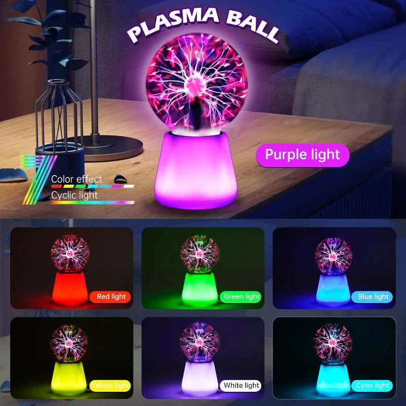 Plasma Ball Lamp Interactive Touch Lightning Globe 3 Inch Fun Lamp USB Powered 7 Color Changing Lights Mood Lighting Party Prop Vue