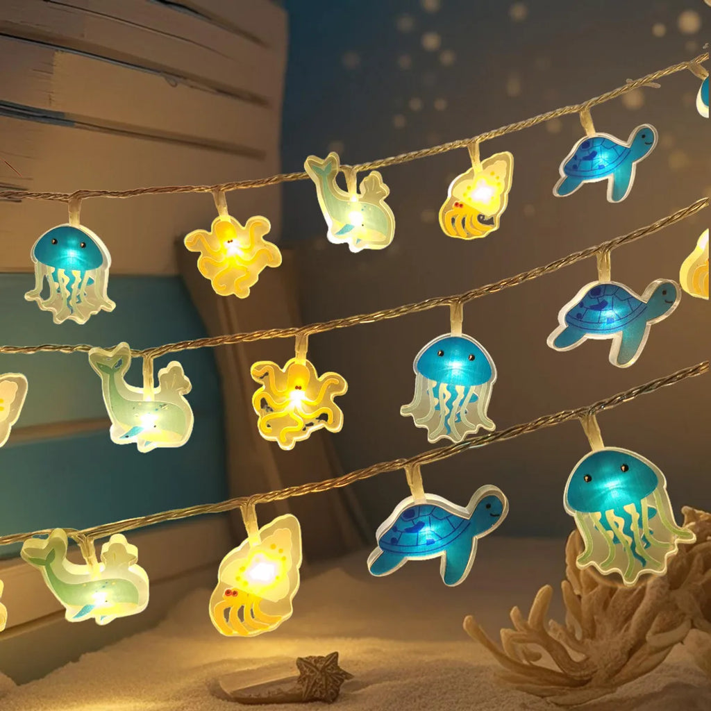 Ocean Animal LED String Lights, Whale Jellyfish Turtle Octopus Fairy Lights for Kids Bedroom Nursery Beach Theme Party Decor Vue