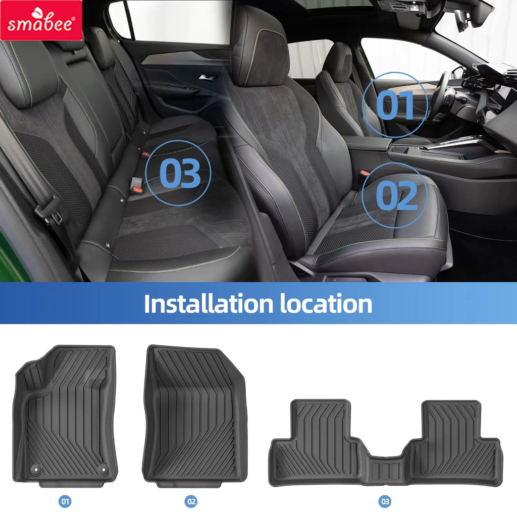 Smabee Left Drive for 2022 2023 2024 Peugeot 308Fuel TPE Car Floor Mats Cargo Liner Trunk Pad Black Waterproof All Weather Vue
