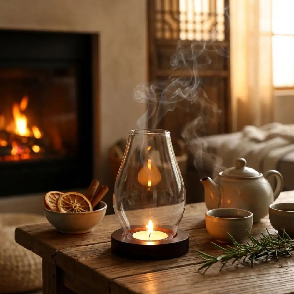 Windproof Glass Candle Holder Transparent Vintage Style Candle Cup Cover Heat-resistant Solid Wood Base Incenses Stove Lamp Vue
