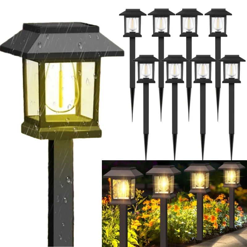 Solar Outdoor LED Vintage Tungsten Filament Lawn Stake Lights for Villa Courtyard Garden Park Decorative Landscape Ambient Glow Vue
