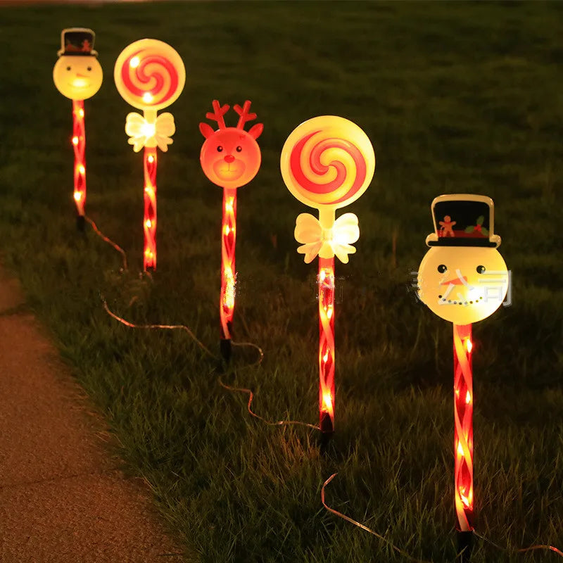 5pcs/set Outdoor Lawn Lights For Garden Christmas Snowmen Elk Solar Plug Lights For Courtyard Holiday Decoration Xmas Decor 001 Vue