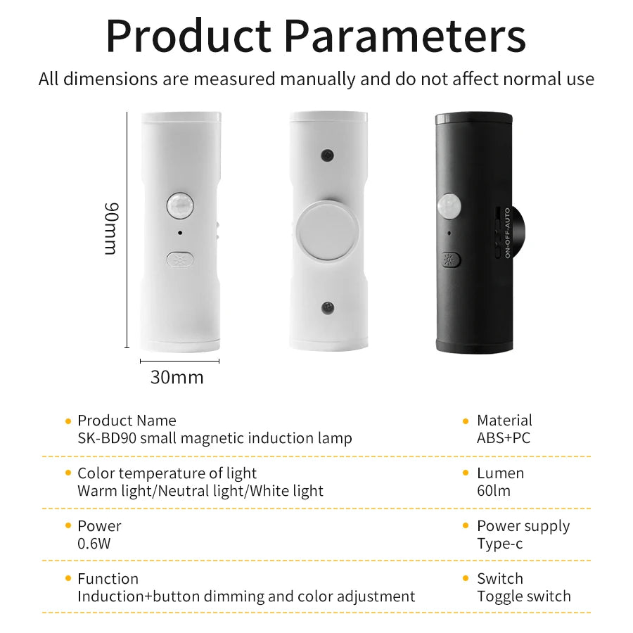 Double head Human Body Sensor LED Night Light Rechargeable Magnetic Wall Lamp 3 Colors Ambient Light for Stairs Corridor Decor Vue