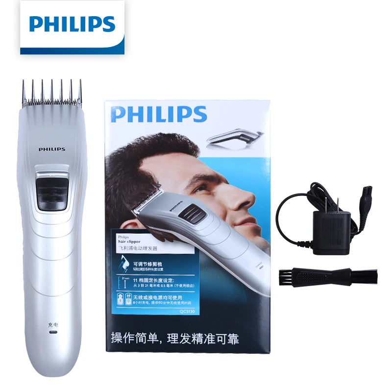 Philips Hair Trimmers QC5130 Household Electric Hair Clipper Pop-up cutter 11 Gears Adjustable Rechargeable Cutting Machine Vue silver