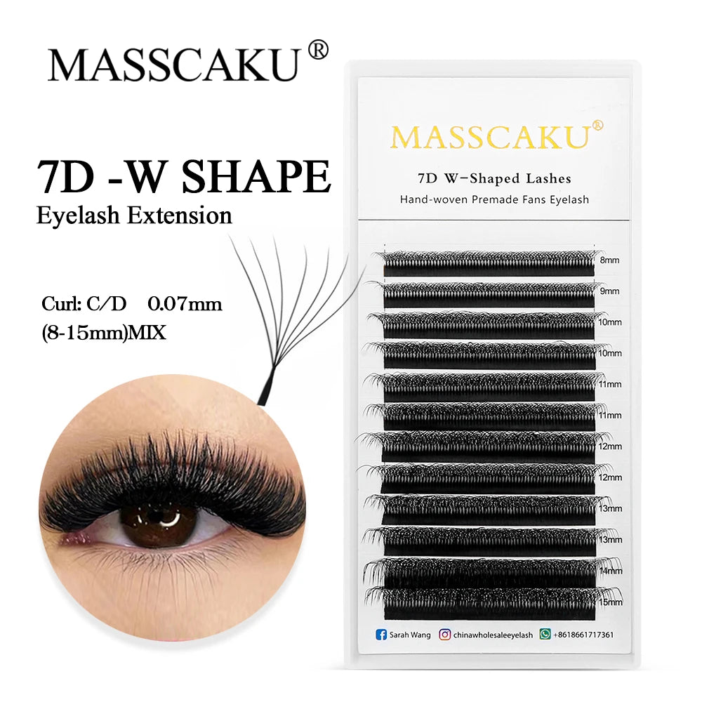 MASSCAKU Automatic Flowering W Shape Bloom 3D 4D 5D 6D 7D 8D Premade Fans Eyelashes Extensions Natural Soft Individual Lashes Vue