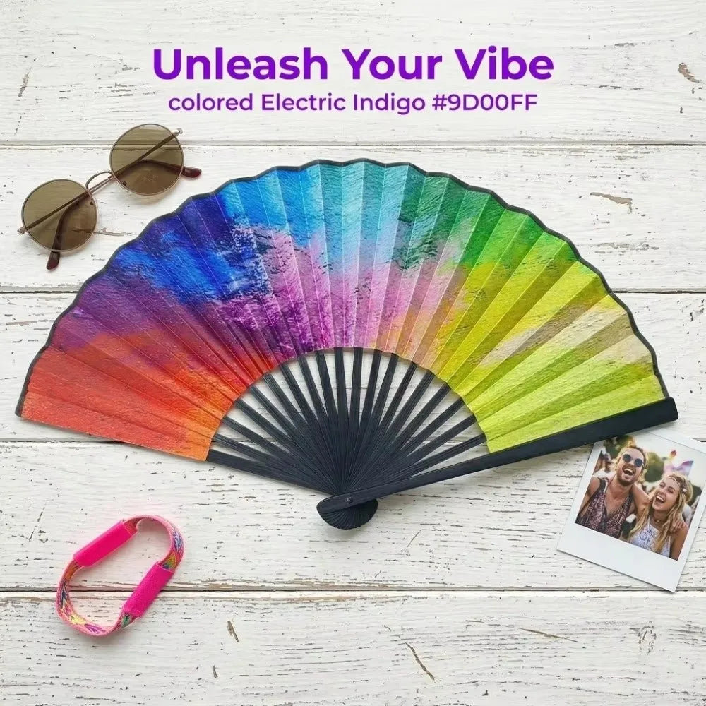 Fashion Gradient Colorful Folding Hand Fan Leopard Print Reflective