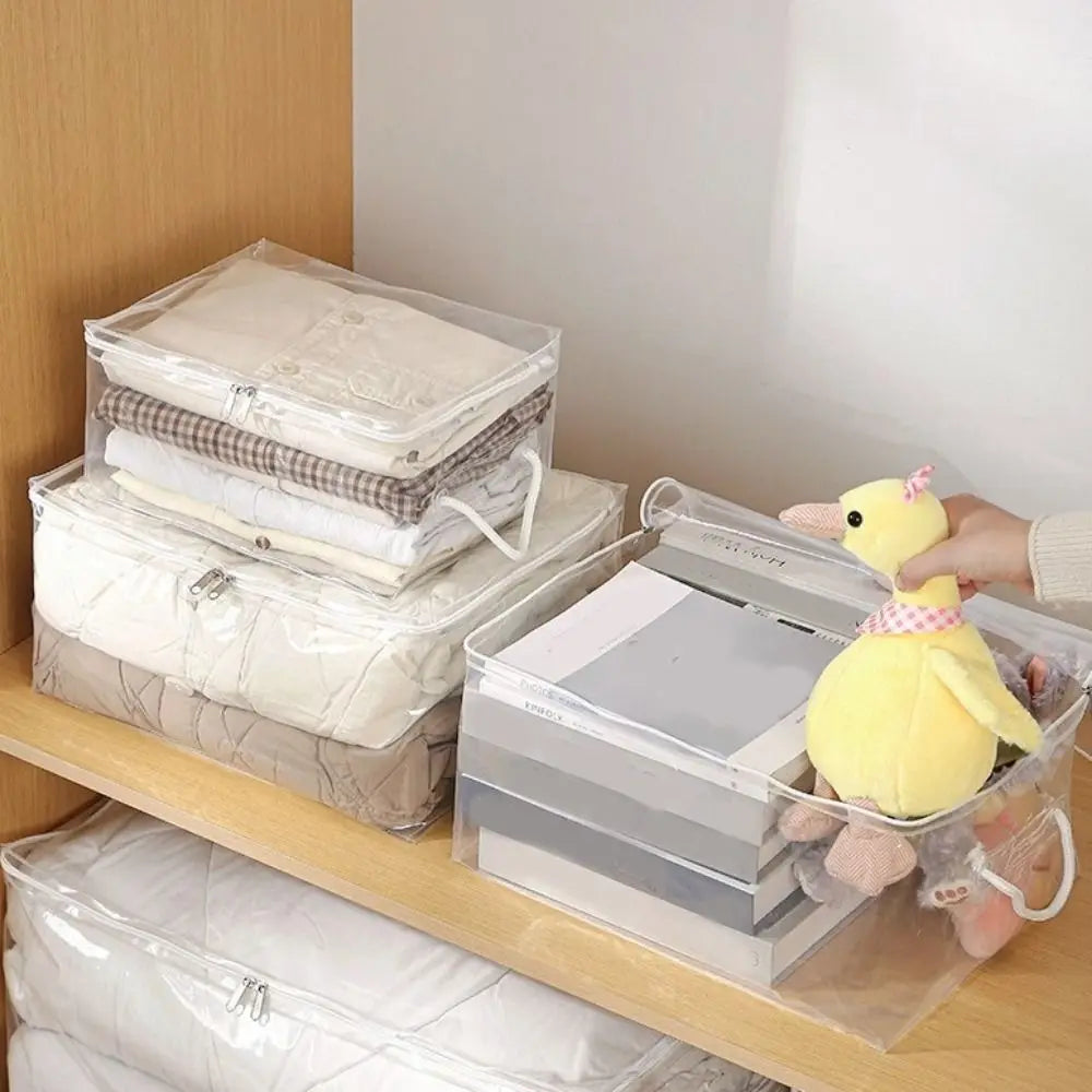 Large Capacity Clear Quilt Storage Bag Dust-proof Plastic Clothes Storage Bag with Handle Folding Sweater Storage Bag Vue