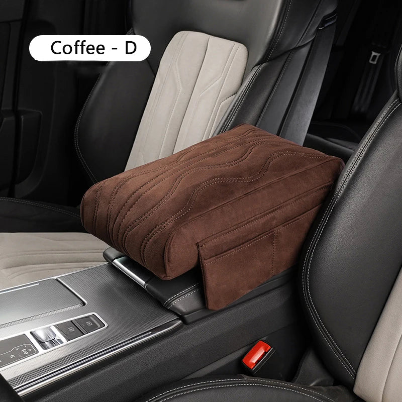 Car Armrest Cushion Suede Armrest Cup Holder Center Console Increased Elbow Support Armrest Cushion Vehicle Arm Storager Box Vue Coffee-D