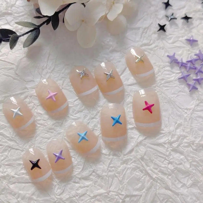 Lovely 10 PCS Four-pointed Star Nail Charms for Girls Perfect for Artistic Mani Pedi at Home or Salon Vue