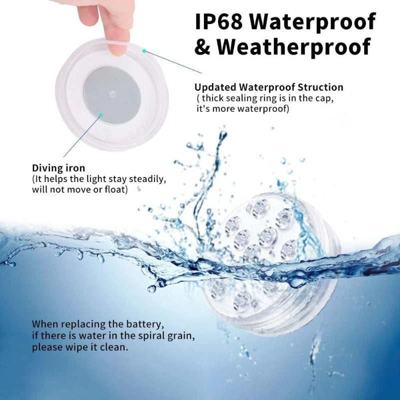 USB Pool Lights Rechargeable Submersible LED Lights with Remote RF IP68 Underwater Waterproof Pond Light for Inground Pool Decor Vue