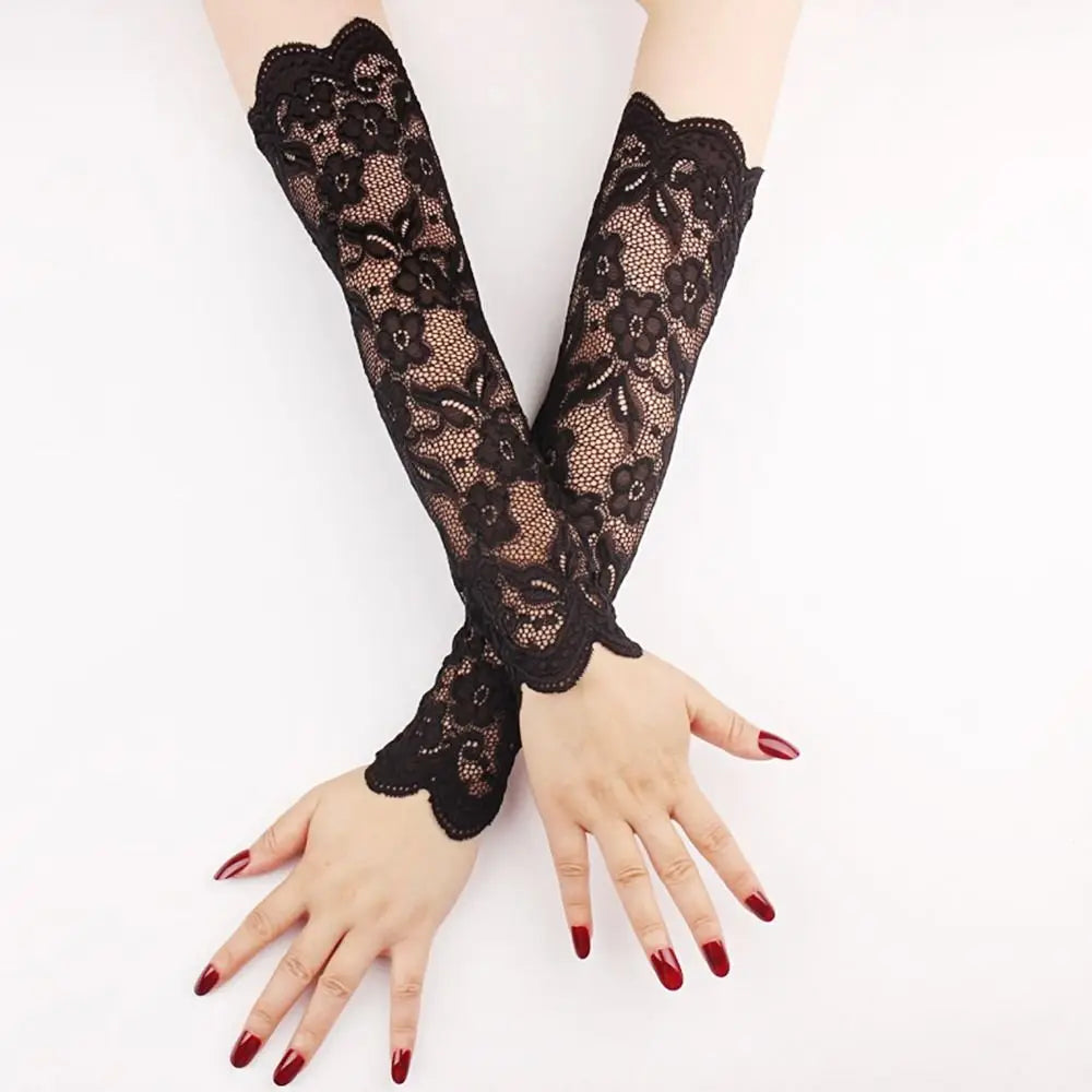 Summer Lace Thin Arm Sleeves Finger Mittens Fingerless Gloves Cycling