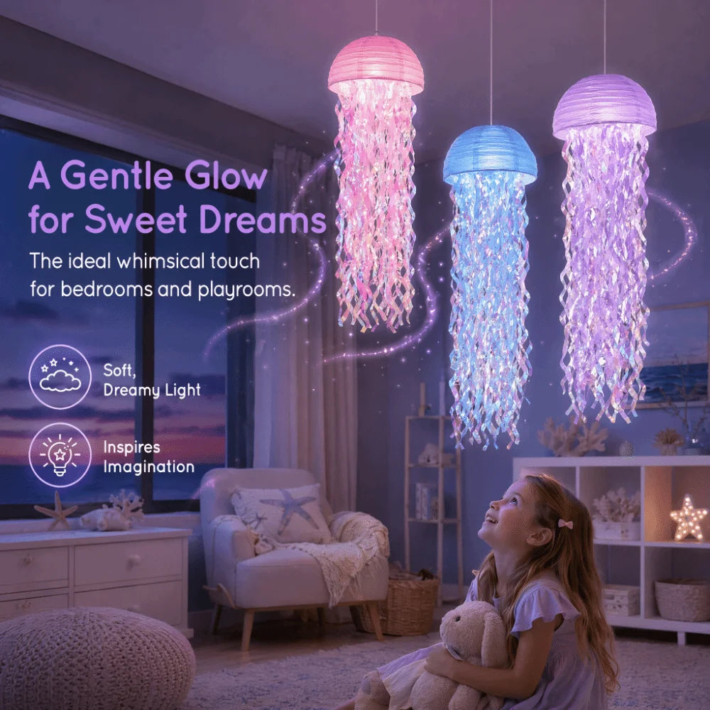 Creative Ocean Theme Jellyfish Lanterns Tassel Design Cartoon Hanging Lamp Ball Foldable Handmade Festival Lantern Mid-autumn Vue