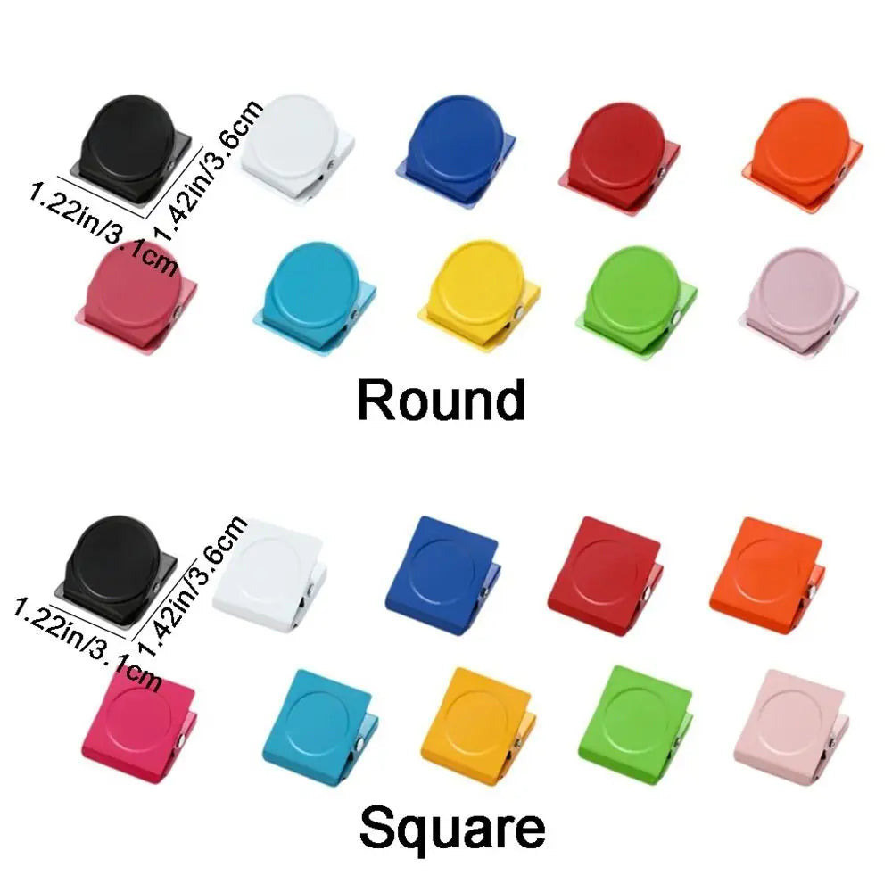 10PCS Practical Metal Magnetic Paper Clip Colorful Round/Square Mini Magnet Clamp Decorative File Organizers Fridge Vue