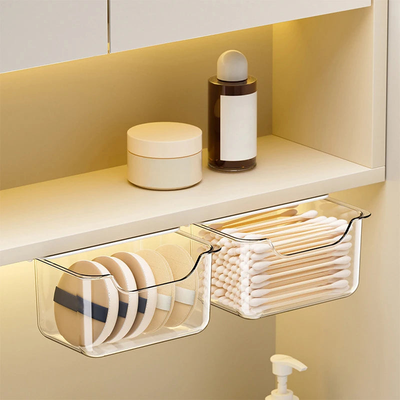 1PCS Drawer Style Storage Box Under The Mirror Cabinet Transparent Bathroom Cotton Stick Makeup Cotton Bathroom Pull-Out Storage Vue