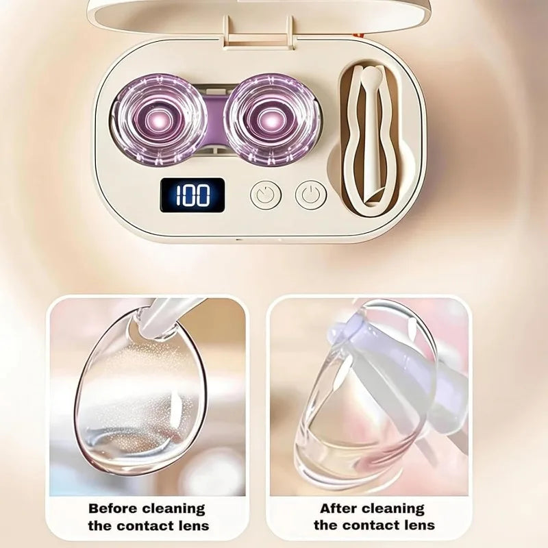 Portable Rechargeable Ultrasonic Contact Lens Cleaner Case Compact Deep Cleaning Device Machine for Travel Office Vue