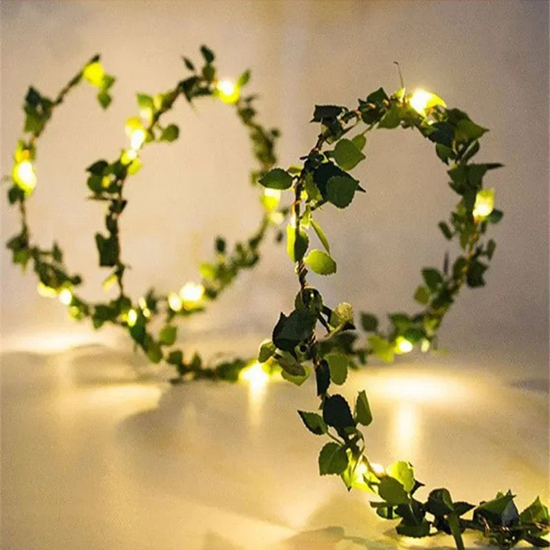 Artificial Green Leaf Led Fairy Lights Garland Christmas Tree Decoration Outdoor Room Curtain Lamp Wedding Party Garden Decor Vue