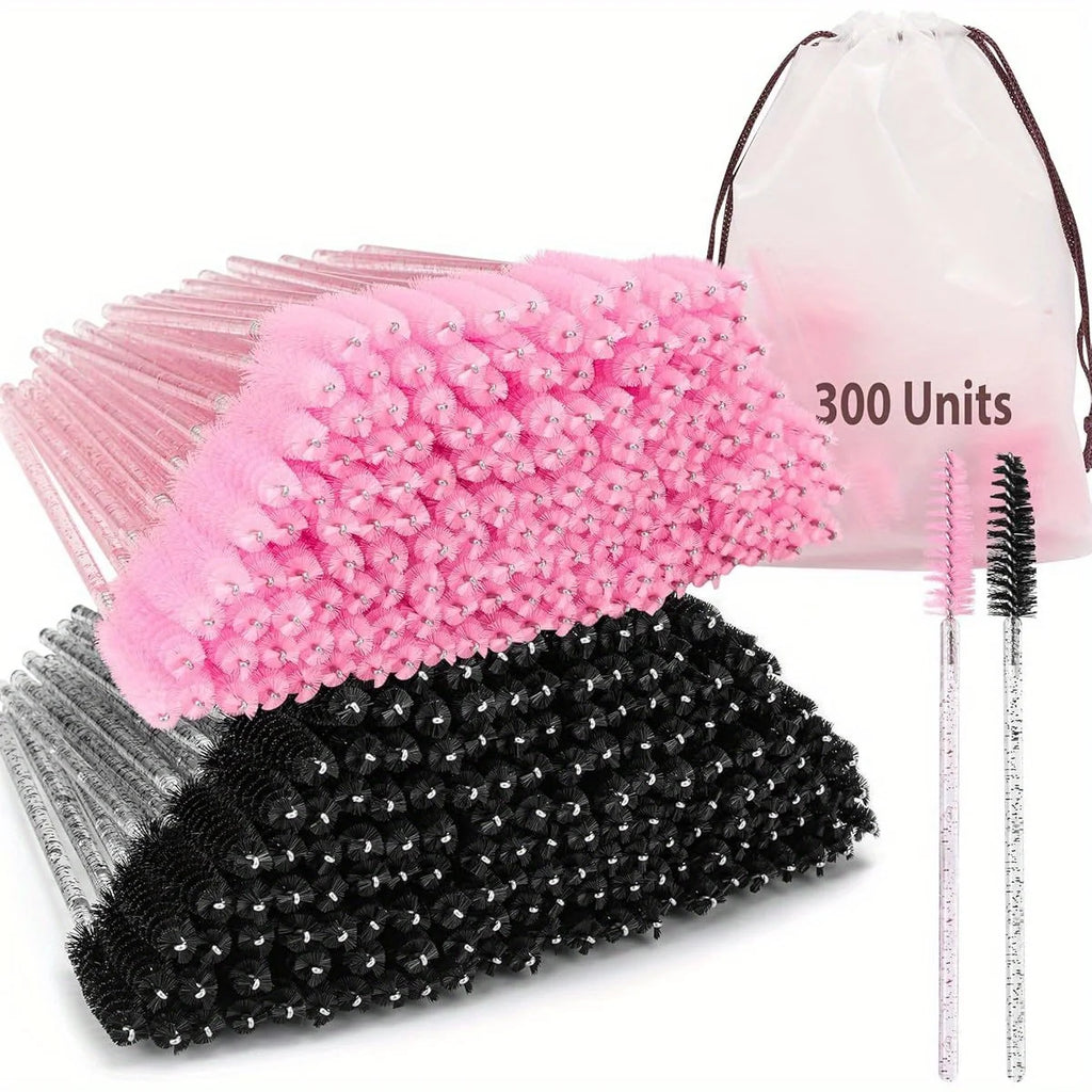 300pcs Disposable Eyelash Brushes Pink & Black-Professional Spoolie Wands for Lash Extensions | Salon Supply Eyelash Applicators Vue 300PCS-JMS-MIX