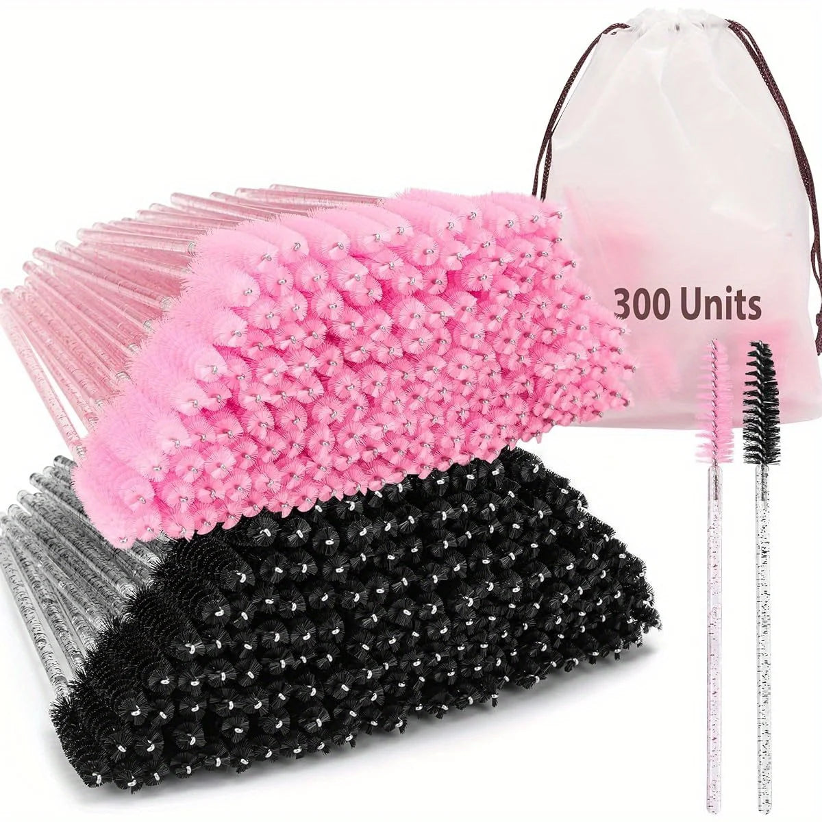 300pcs Disposable Eyelash Brushes Pink & Black-Professional Spoolie Wands for Lash Extensions | Salon Supply Eyelash Applicators Vue 300PCS-JMS-MIX