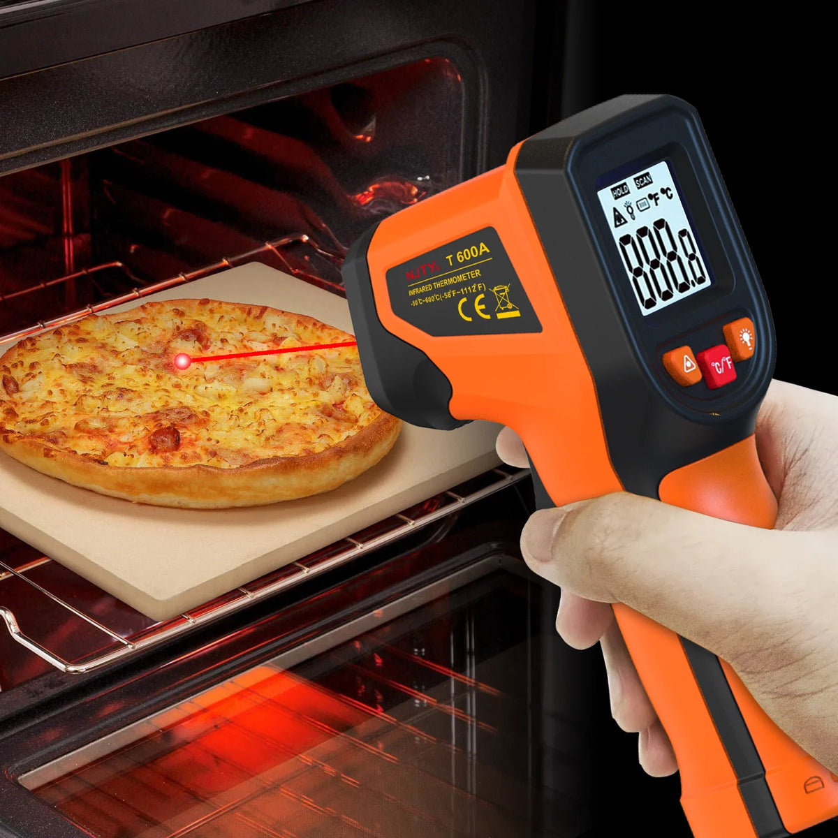 NJTY T600T600A Laser Temperature Gun Infrared Thermometer Sensor Handheld Non-contact IR LCD Industrial Pyrometer Digital 600 °C Vue