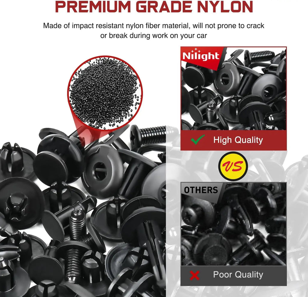 Nilight 855Pcs/1045pcs Car Push Retainer Clips Auto Fasteners Kit Included 16 Sizes Nylon Bumper Fender Rivets Door Trim Panel Clips with 5 Fasteners Remover 10 Cable Ties for Toyota GM Ford Honda Chevy Vue