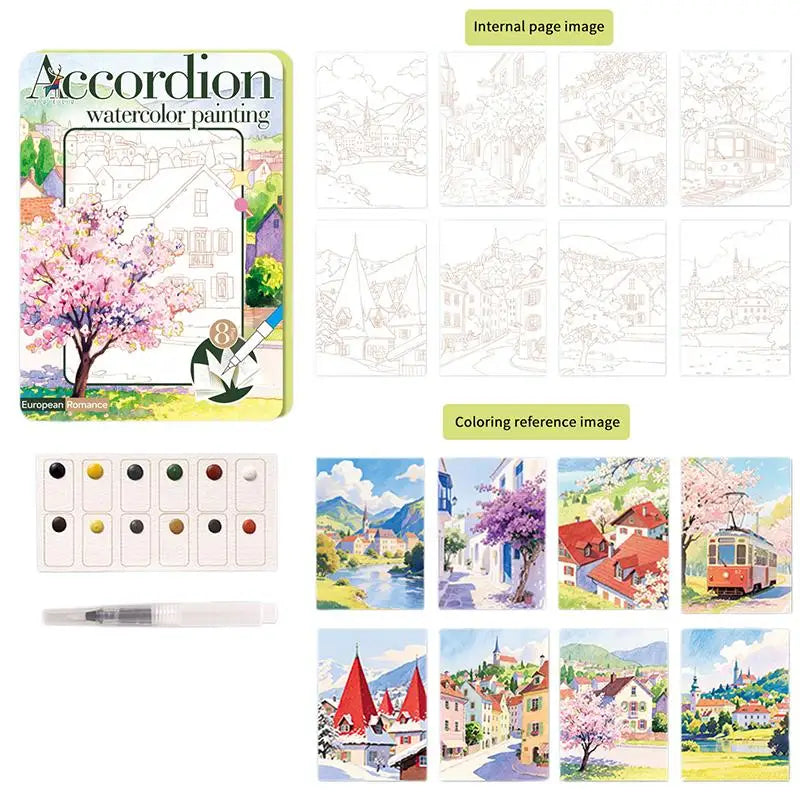 Portable Watercolor Coloring Book for Kids Foldable Art Drawing Sketch Pad Graffiti Notebook for Educational Travel Activities Vue StyleD