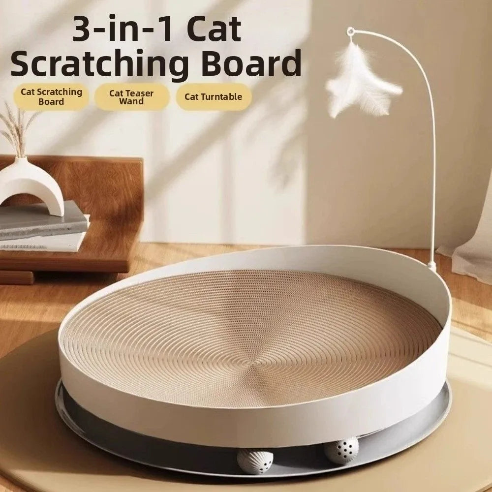 Wear Resistant Cat Scratch Board Stable Round Cat Scratching Bed with Bell Balls with Feather Cats Scratching Post Indoor Play Vue