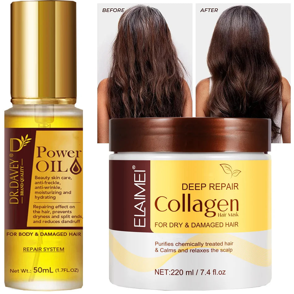 50ml Power Oil And 220ml Hair Mask Prevent Dryness Split Ends Repair Damage Frizz Tangles 5 Seconds Soft Smooth Care Vue Default Title
