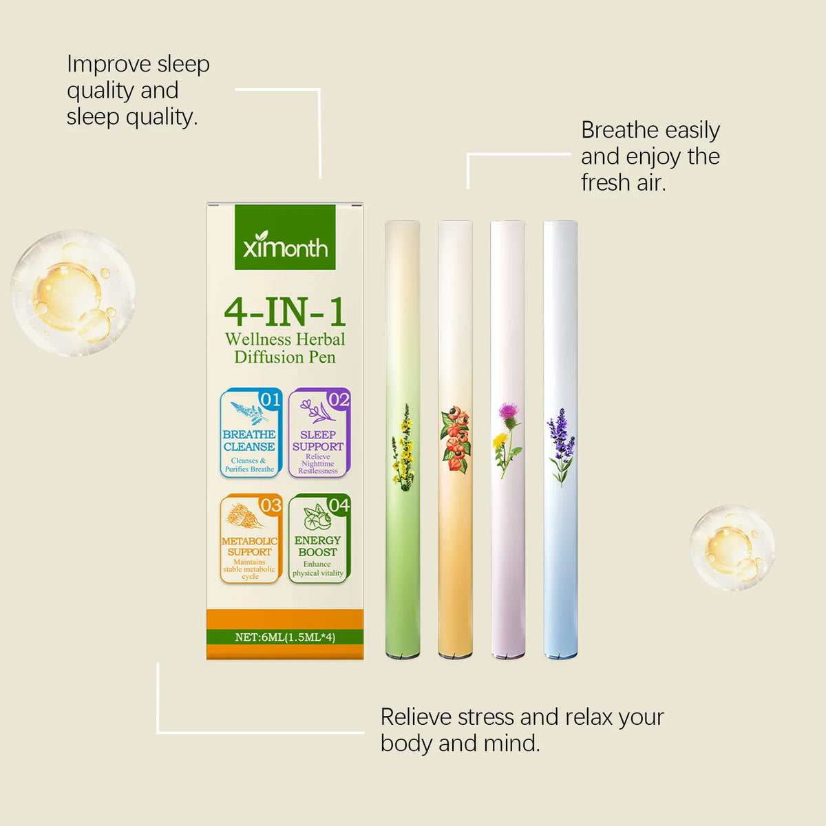 4-in-1 Air Freshening Pen: Relaxing the Senses Clear Breathing Refreshing Invigorating Aromatherapy Diffuser Lung-Cleansing Pen Vue