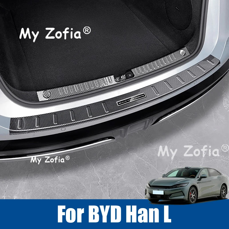 For BYD Han L 2025 2026 Car Rear Trunk Bumper Guard Cover Sticker Boot Plate ABS Carbon fiber Protector Decoration Accessories Vue