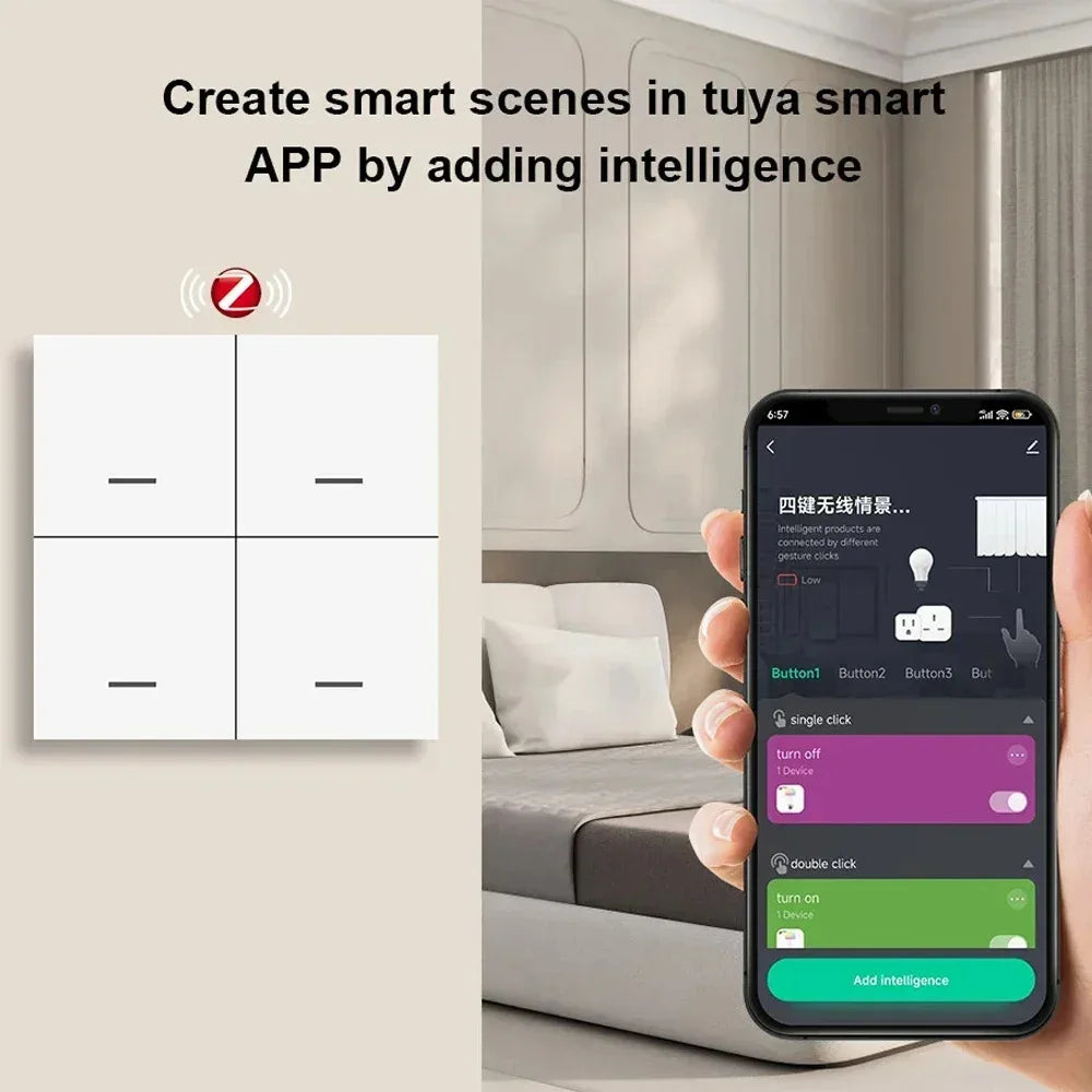Tuya Zigbee Smart Scene Switch 4 Gang 12 Scene Switch Push Button Controller Home Automation Scenario Switch Linkage Tuya Device Vue