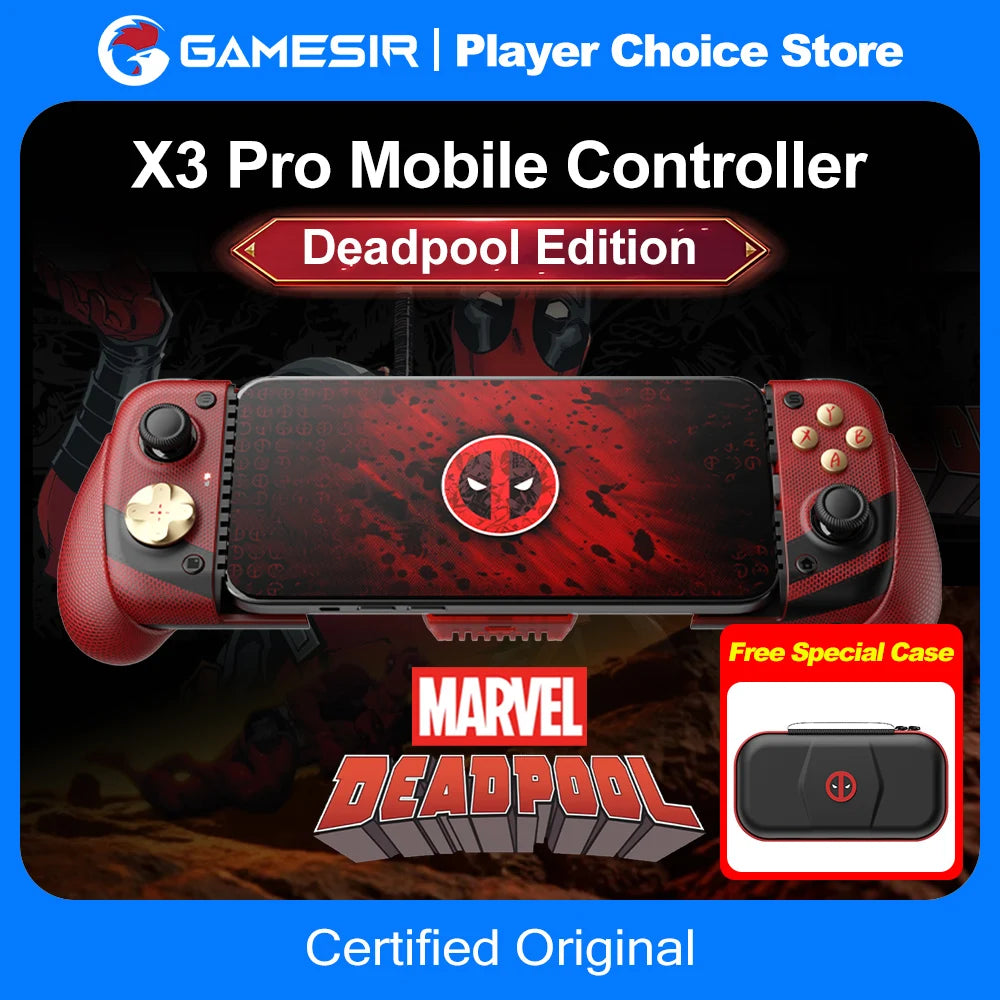 GameSir X3 Pro Deadpool Edition for iPhone 16/15 Series Android Phone Marvel Licensed Mobile Gamepad with Integrated Cooler Vue